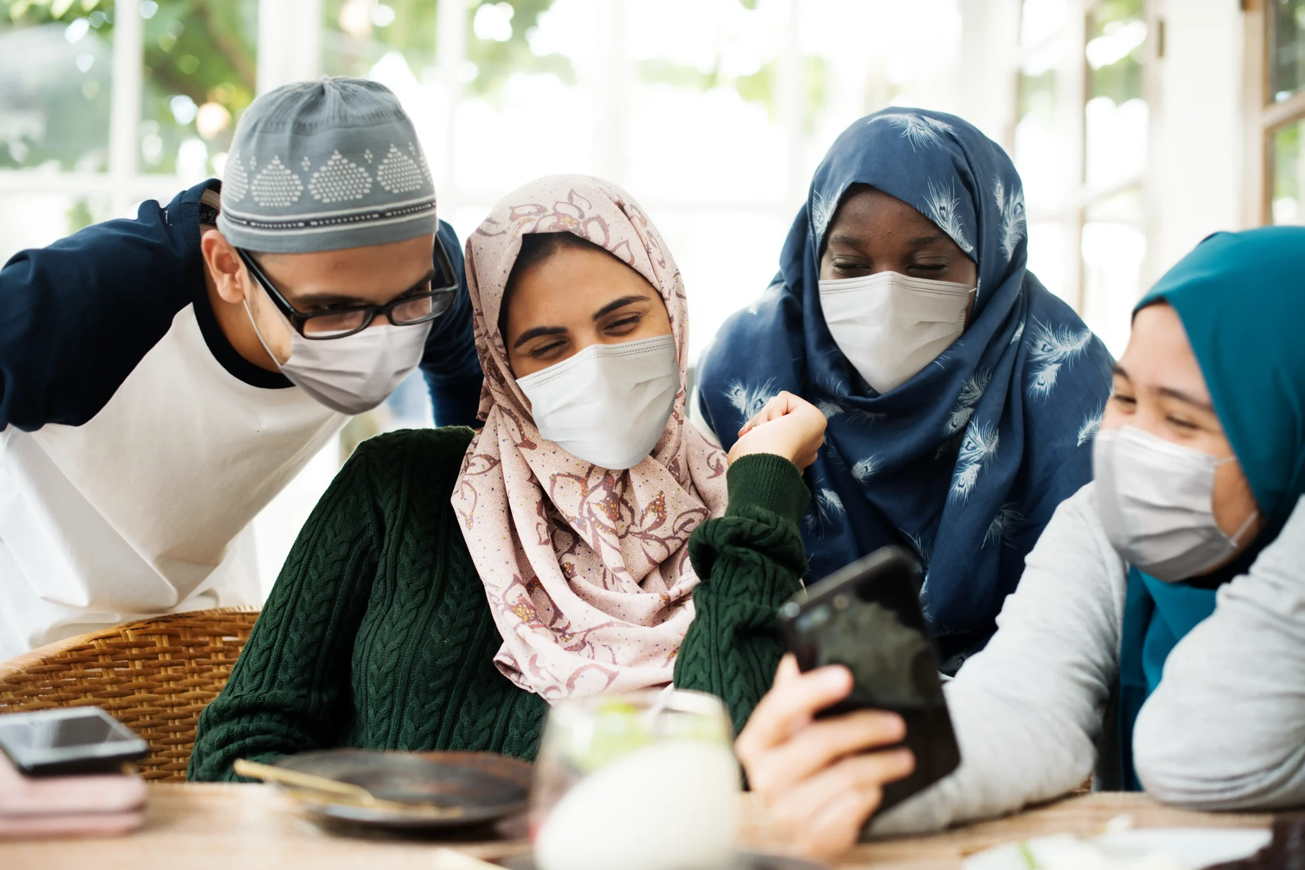 Muslim Students Wearing Masks Hanging Out New Normal Scaled